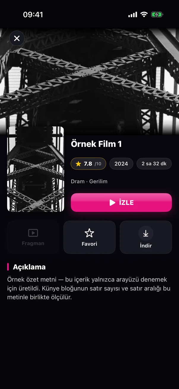 Film detay sayfası — künye, İzle, Fragman, Favori ve İndir